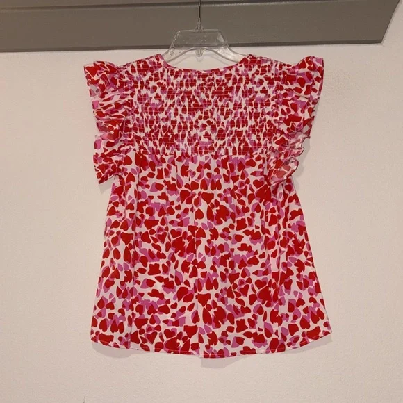 THML Heart Print Flutter Sleeve Top SZ XS NWOT - Picture 3 of 6